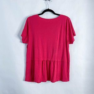 J Jill Pima Shirred-Back Berry Red Pleated Tee
